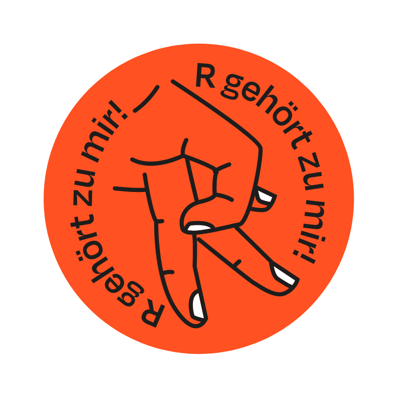Illustration mit Hand und dem Schriftzug „R gehört zu mir!“ – Symbol für Markenidentifikation und kreative Ownership
