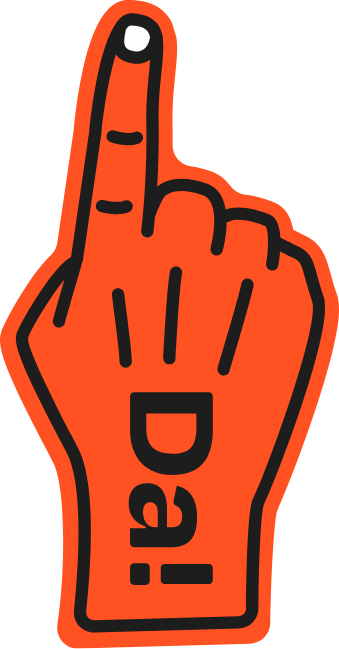 Illustration mit Finger und dem Text „Da!“ – Hinweis auf kreative Wirkung und klares Ergebnis